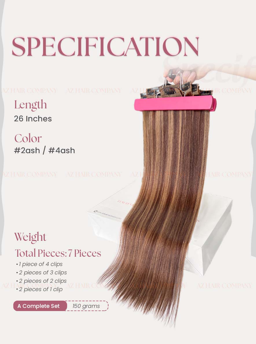 Dark Brown #2ash/#4ash Straight Regular Clip In Hair Extensions 7pcs 150g