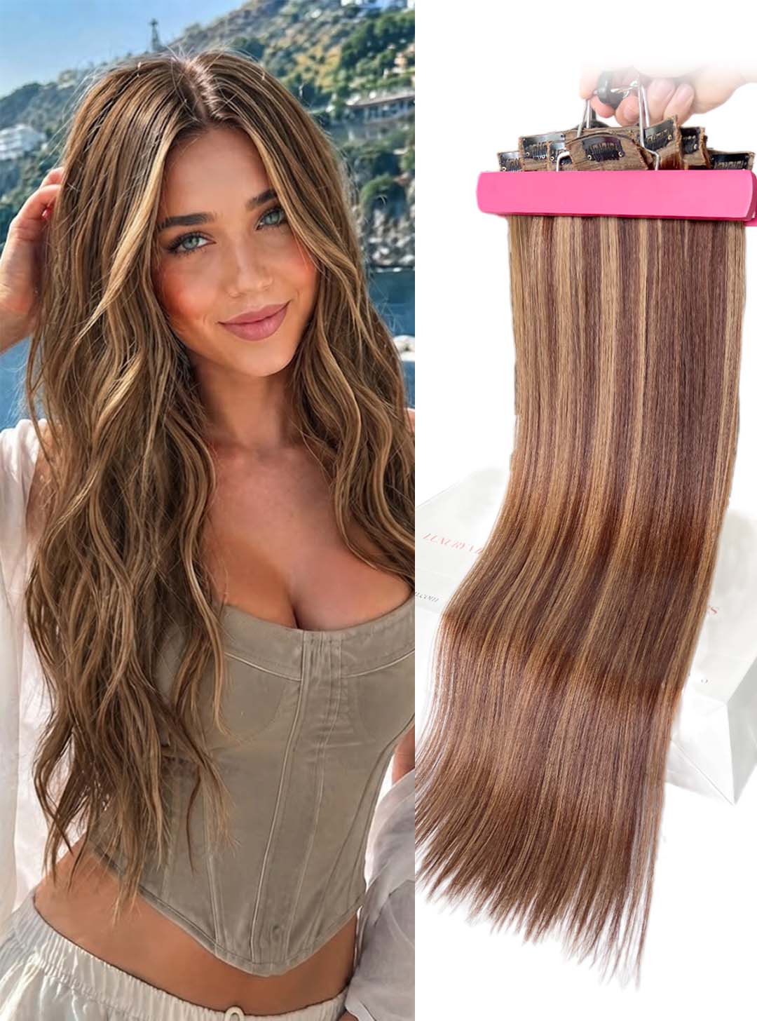 Dark Brown #2ash/#4ash Straight Regular Clip In Hair Extensions 7pcs 150g Model