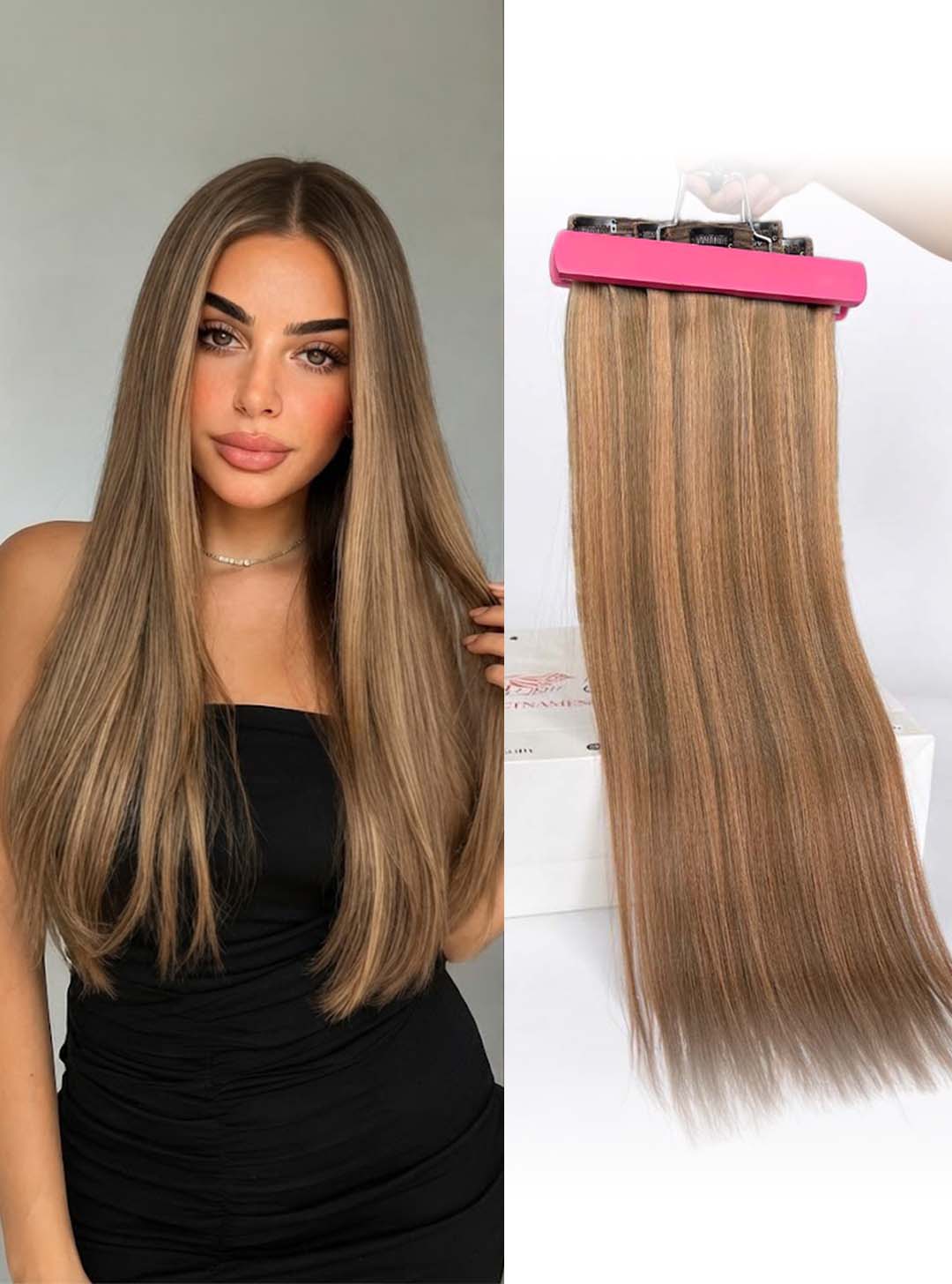 Highlight (#4/#7C) Regular Clip In Hair Extensions 150g Model