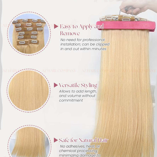 Light Blonde #613 Regular Clip In Hair Extensions 150g Detail