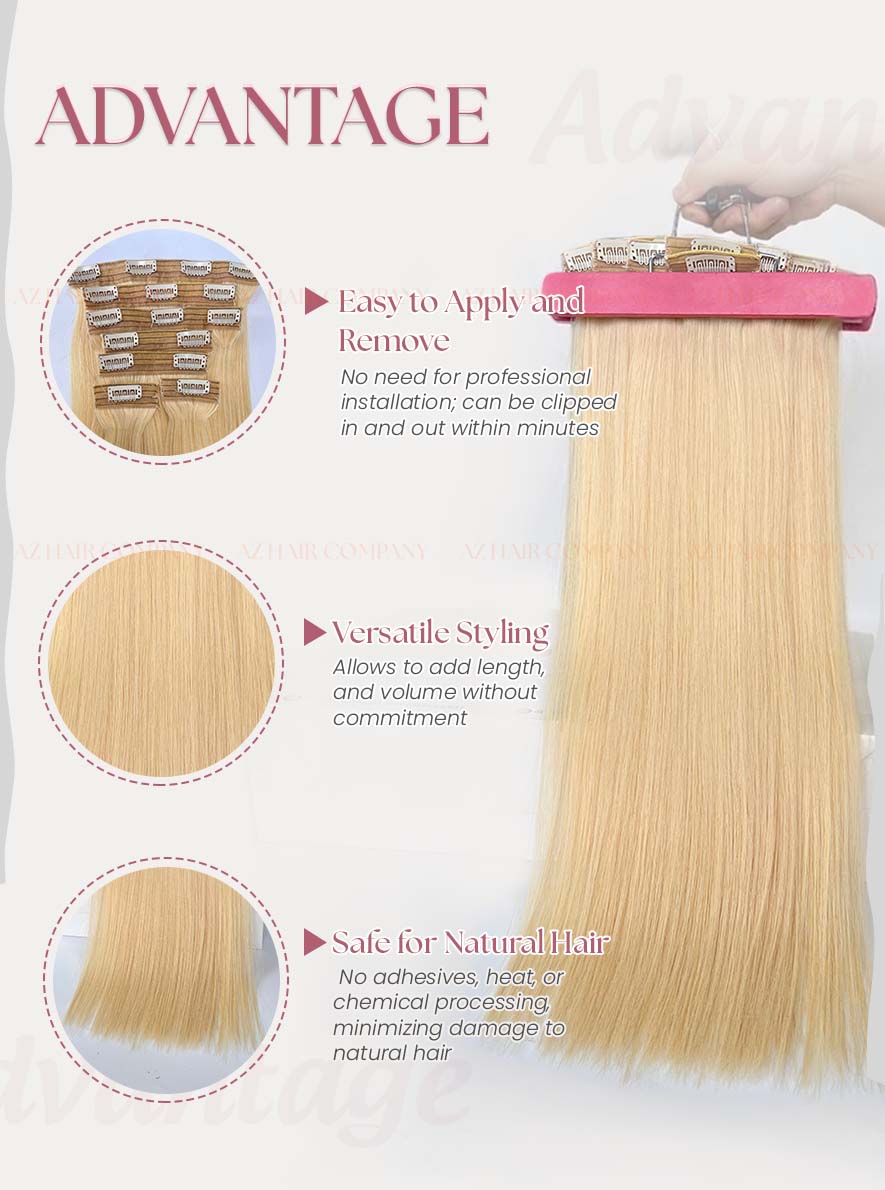 Light Blonde #613 Regular Clip In Hair Extensions 150g Detail