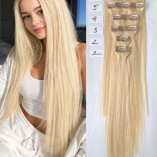 Light Blonde #613 Regular Clip In Hair Extensions 150g Model