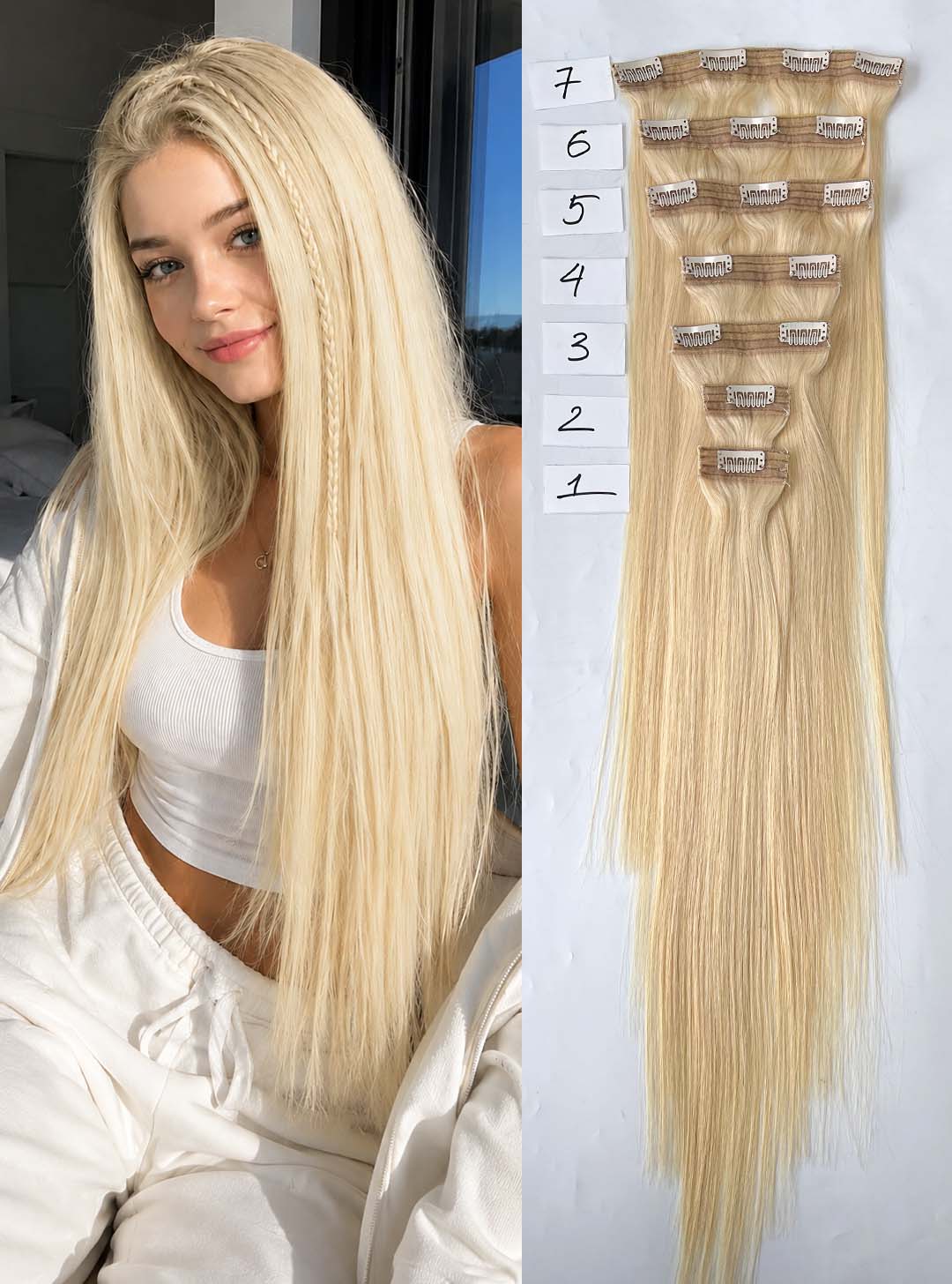 Light Blonde #613 Regular Clip In Hair Extensions 150g Model
