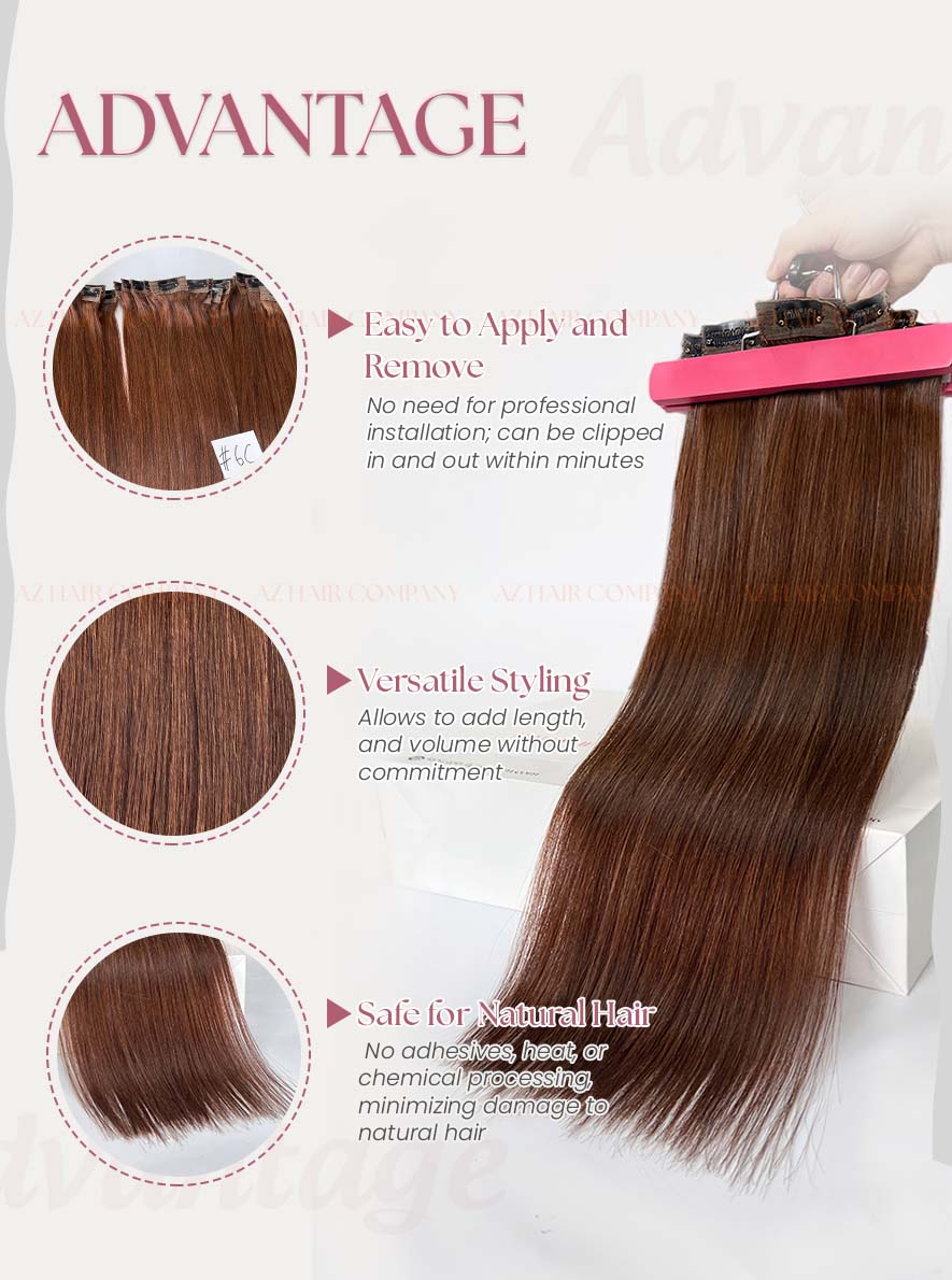 Light Brown #6C Regular Clip In Hair Extensions 150g Detail