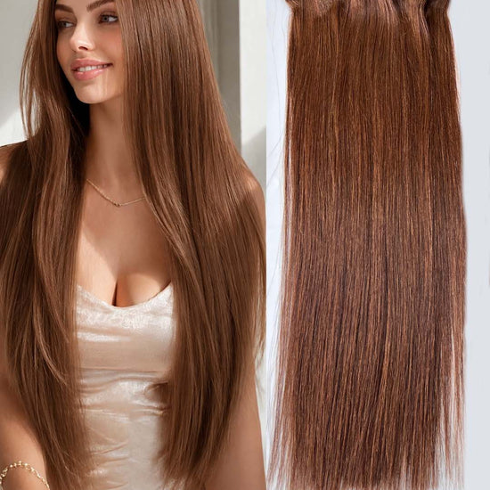Light Brown #6C Regular Clip In Hair Extensions 150g Model
