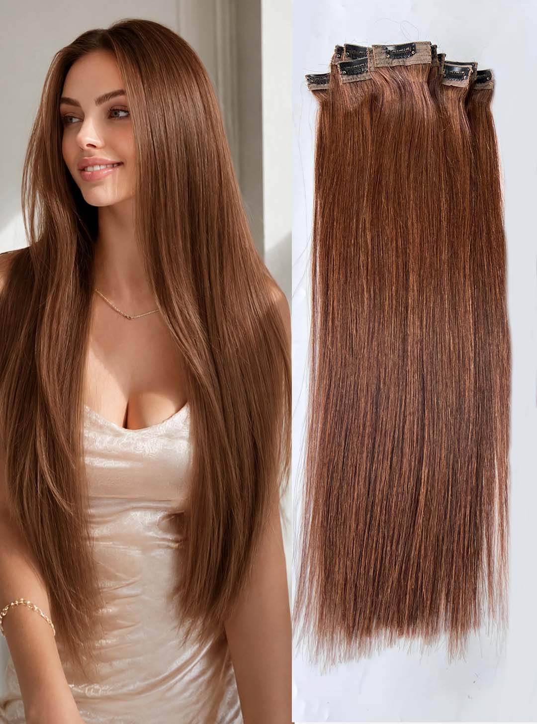 Light Brown #6C Regular Clip In Hair Extensions 150g Model