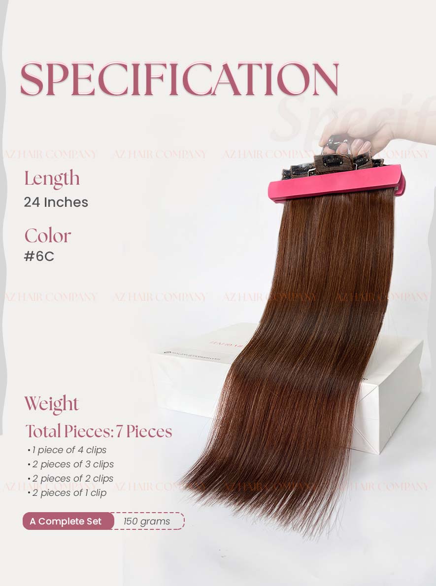 Light Brown #6C Regular Clip In Hair Extensions 150g
