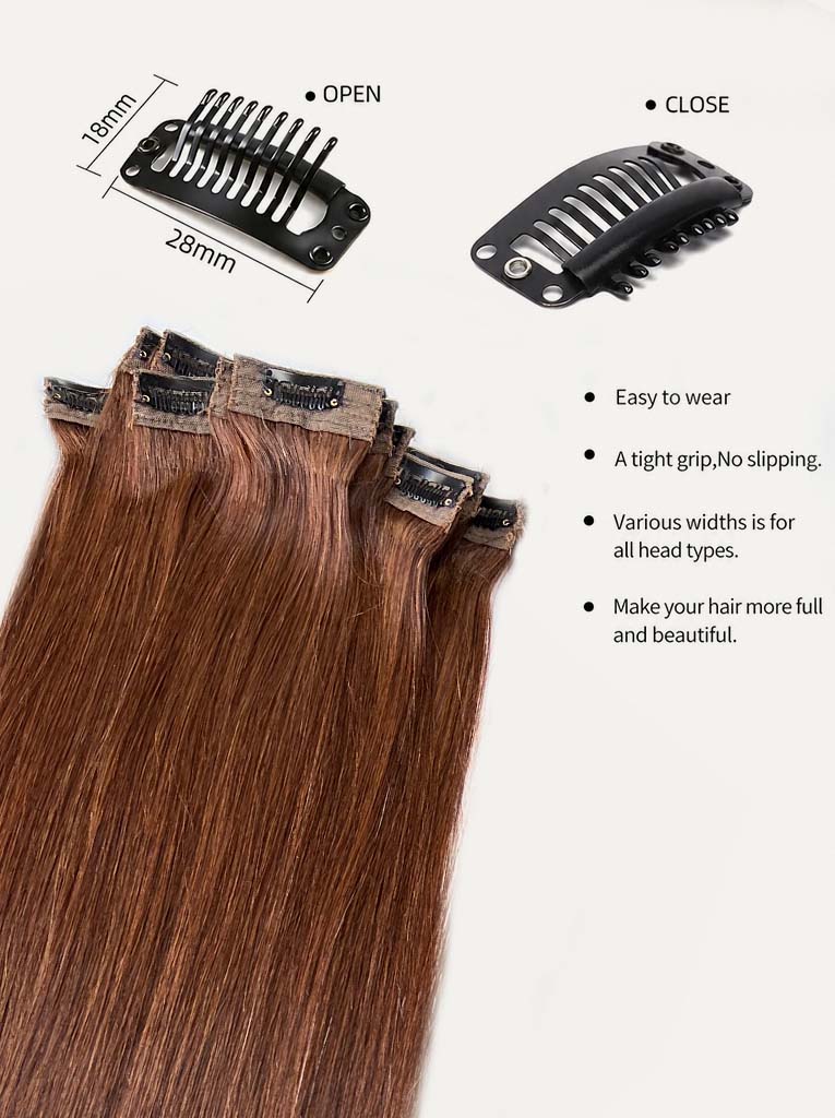 Dark Brown #2C Straight Regular Clip In Hair Extensions 7pcs 150g Lace Detail