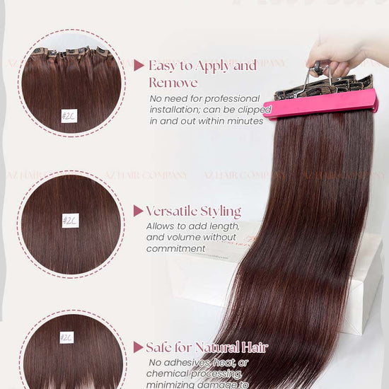 Dark Brown #2C Straight Regular Clip In Hair Extensions 7pcs 150g Detail