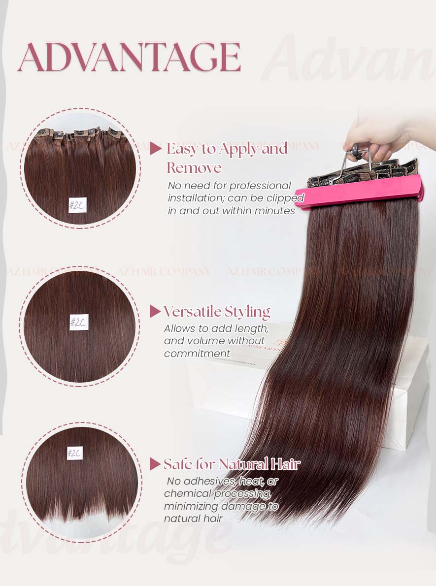 Dark Brown #2C Straight Regular Clip In Hair Extensions 7pcs 150g Detail