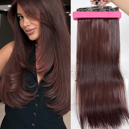 Dark Brown #2C Straight Regular Clip In Hair Extensions 7pcs 150g Model