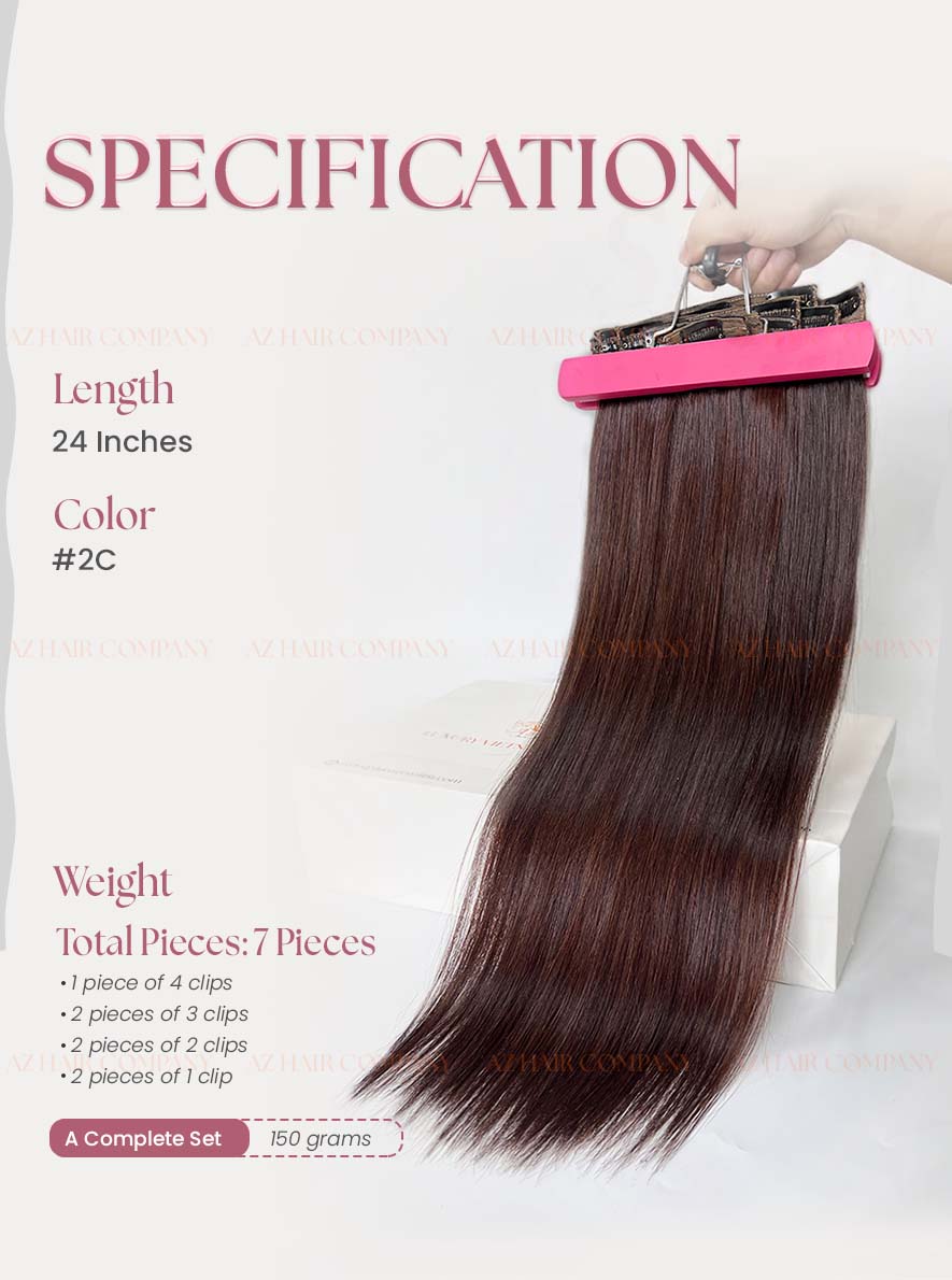 Dark Brown #2C Straight Regular Clip In Hair Extensions 7pcs 150g