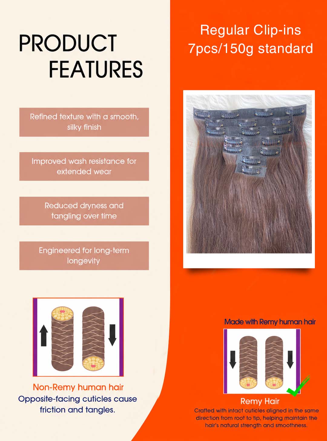 Dark Brown #2C Straight Regular Clip In Hair Extensions 7pcs 150g