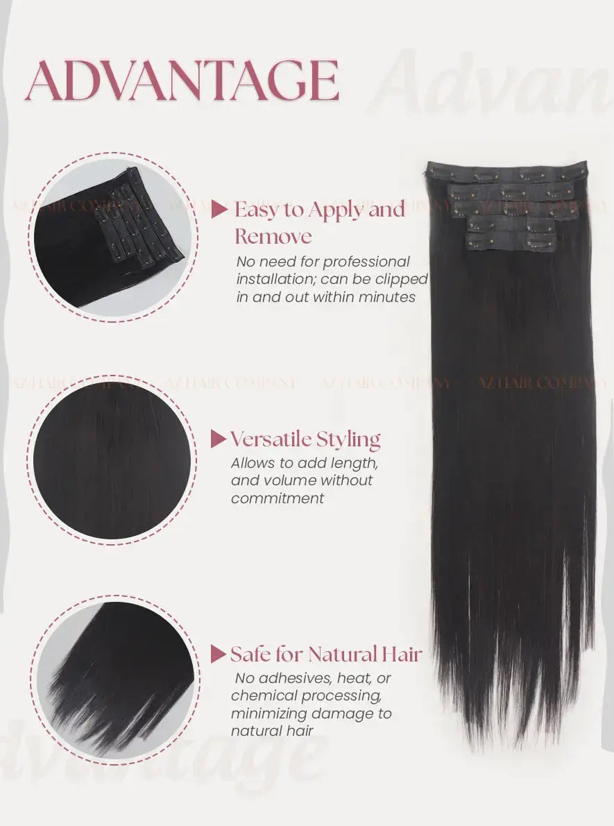 Natural Black (#1B) Bone Straight Regular Clip-In Hair Extensions 150g - Raw Vietnamese Hair Factory Direct / AZ Hair Vietnam