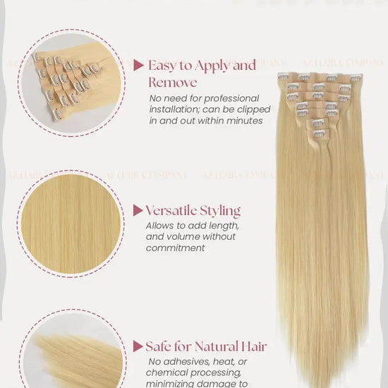 Light Blonde (#613) Bone Straight Regular Clip-In Hair 7pcs 150g - Single Donor Vietnamese Hair / AZ Hair Vietnam