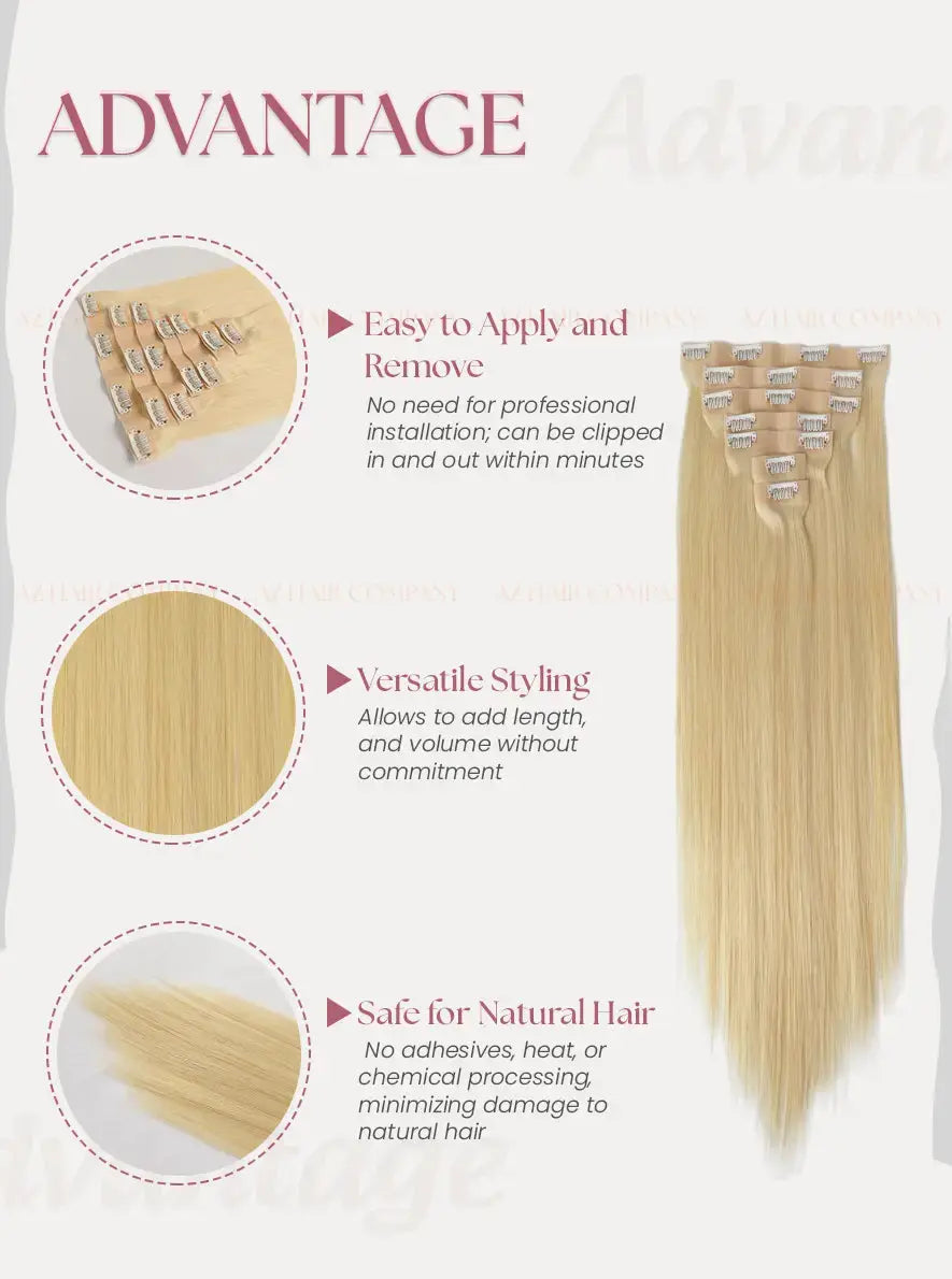 Light Blonde (#613) Bone Straight Regular Clip-In Hair 7pcs 150g - Single Donor Vietnamese Hair / AZ Hair Vietnam