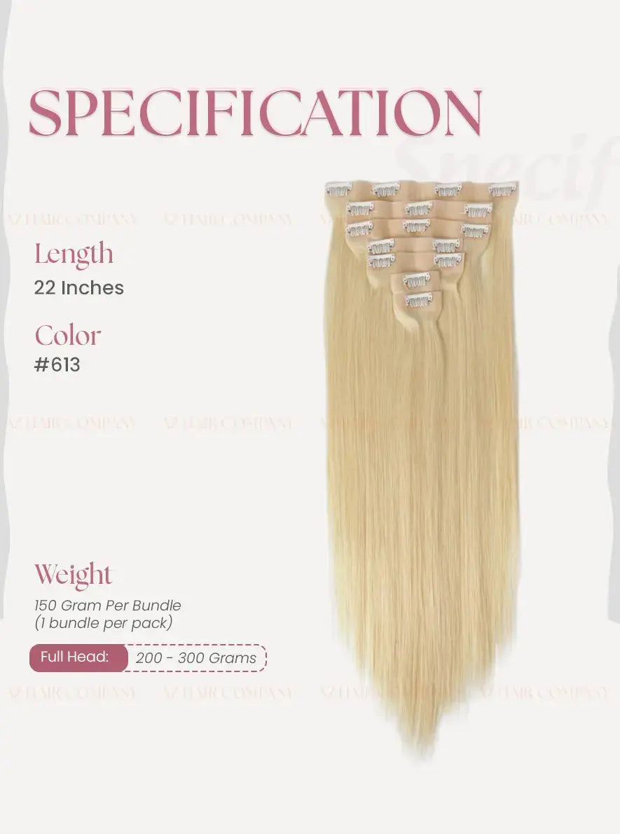 Light Blonde (#613) Bone Straight Regular Clip-In Hair 7pcs 150g - Single Donor Vietnamese Hair / AZ Hair Vietnam