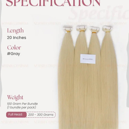 Light Blonde (#Gray) Bone Straight Regular Tape In Hair Extensions 100g - Vietnamese Raw Hair / AZ Hair Vietnam