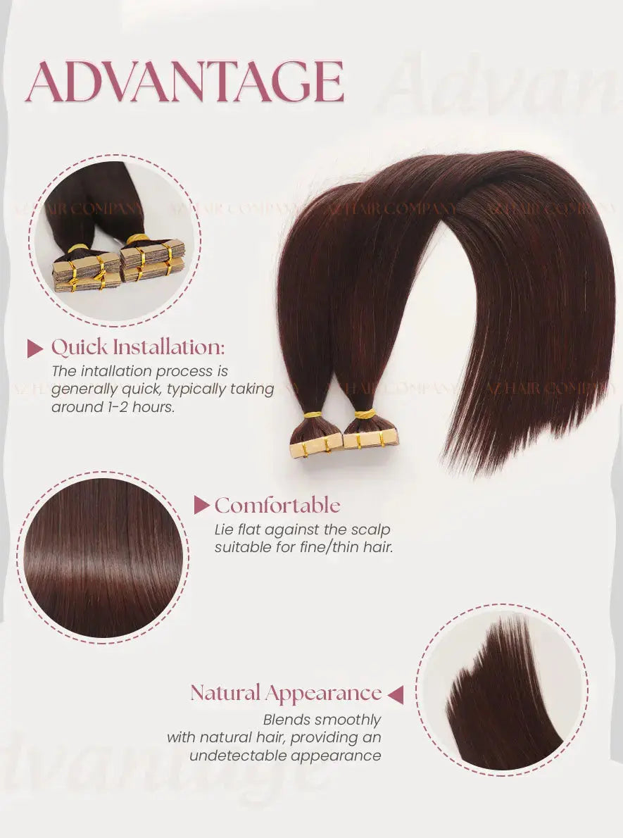 Dark Brown (#2C) Bone Straight Regular Tape In Hair Extensions 100g - AZ Hair Vietnam Factory / AZ Hair Vietnam