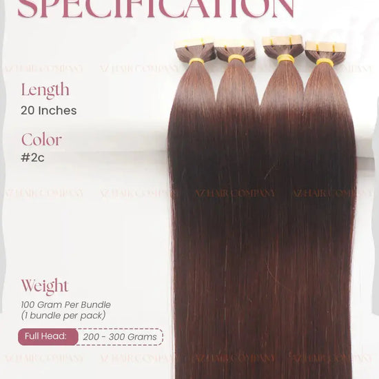 Dark Brown (#2C) Bone Straight Regular Tape In Hair Extensions 100g - AZ Hair Vietnam Factory / AZ Hair Vietnam