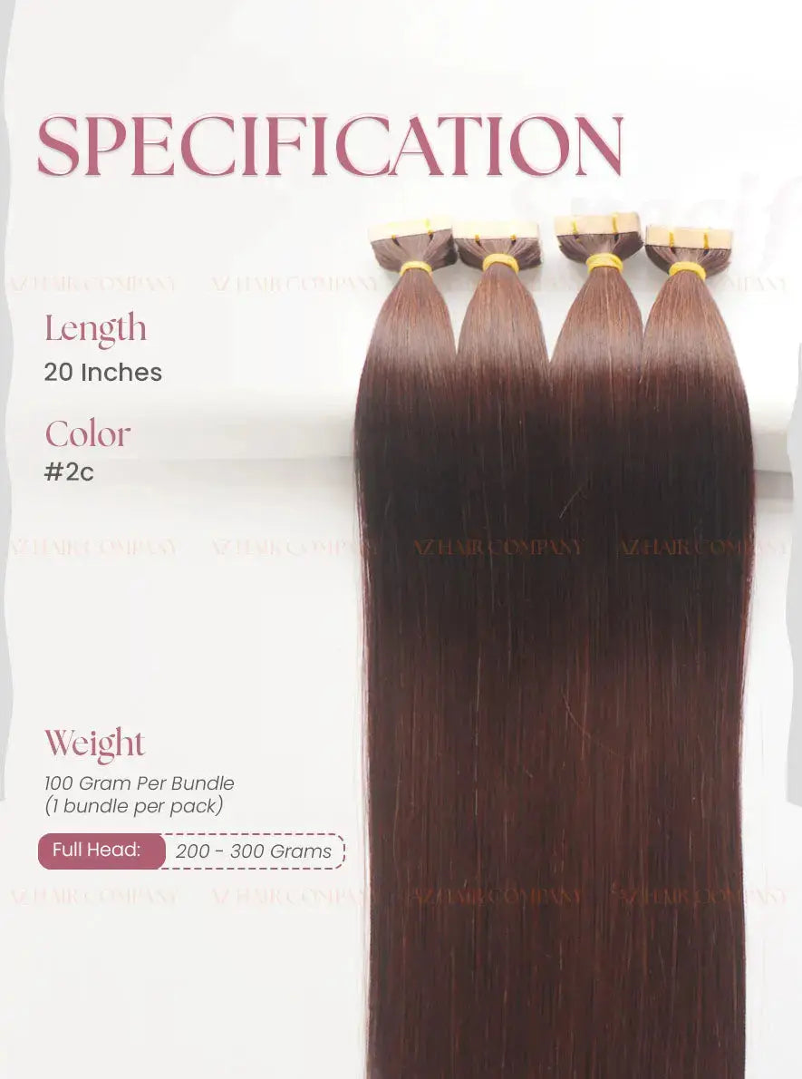 Dark Brown (#2C) Bone Straight Regular Tape In Hair Extensions 100g - AZ Hair Vietnam Factory / AZ Hair Vietnam