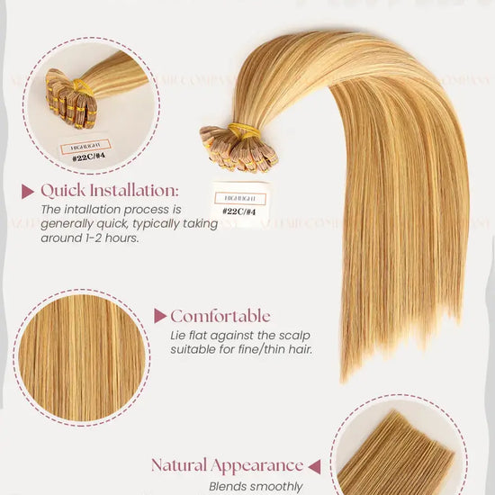 Highlight (#22C/#4) Bone Straight Regular Tape In Hair Extensions 100g -Vietnamese Human Hair /  AZ Hair Vietnam