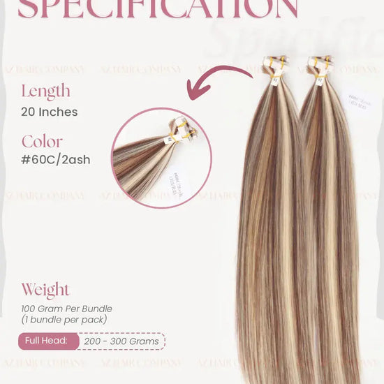 Highlight (#2ash/#60C) Bone Straight Regular Tape In Hair Extensions 100g - 100% Vietnamese Human Hair / AZ Hair Vietnam