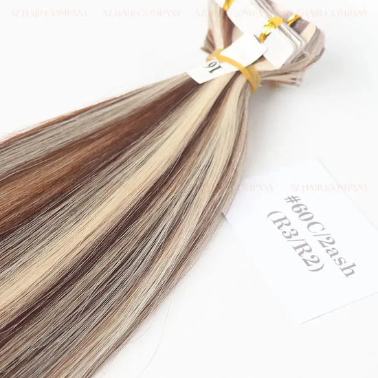 Highlight (#2ash/#60C) Bone Straight Regular Tape In Hair Extensions 100g - 100% Vietnamese Human Hair / AZ Hair Vietnam