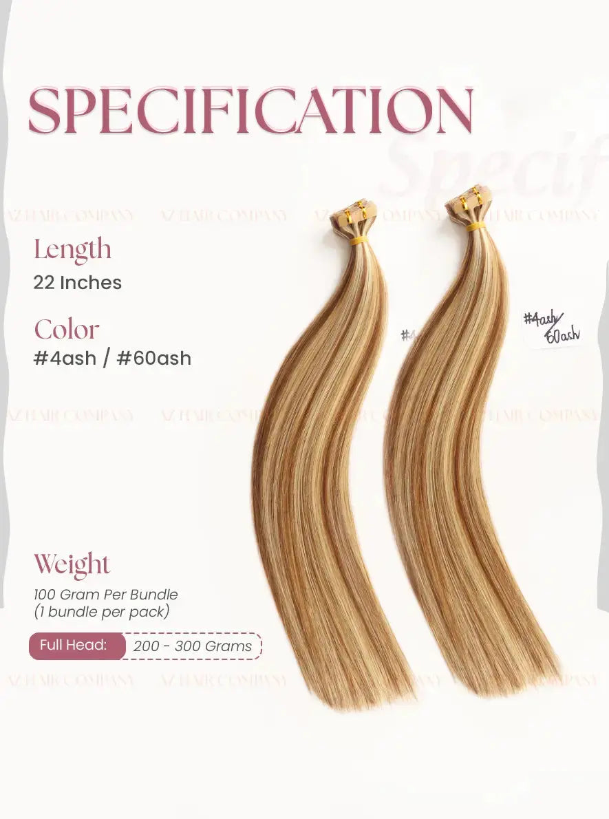 Highlight #60ash/#4ash Bone Straight Regular Tape In Hair Extensions 100g - Factory Direct Vietnam / AZ Hair Vietnam