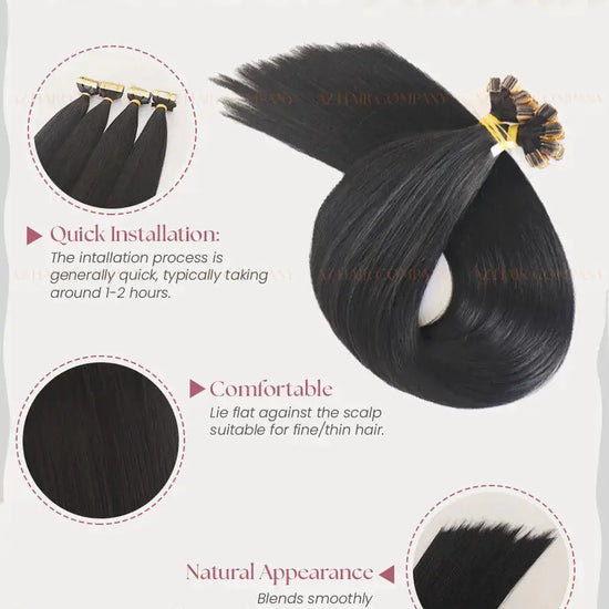 Jet Black (#1) Bone Straight Regular Tape In Hair Extensions 100g - Raw Vietnamese Hair / AZ Hair Vietnam