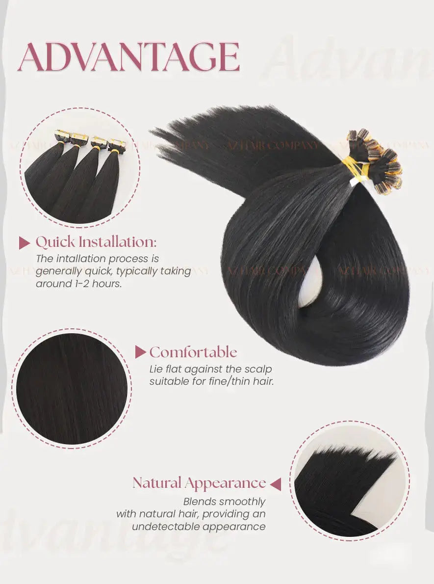 Jet Black (#1) Bone Straight Regular Tape In Hair Extensions 100g - Raw Vietnamese Hair / AZ Hair Vietnam