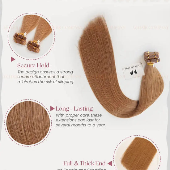 Light Brown (#4) Bone Straight Regular Tape In Hair Extensions 100g - AZ Hair Vietnam Factory / AZ Hair Vietnam