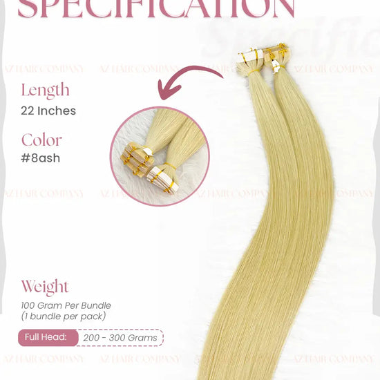 Light Brown #8ash Bone Straight Regular Tape In Hair Extensions 100g - Single Donor Vietnamese Hair / AZ Hair Vietnam