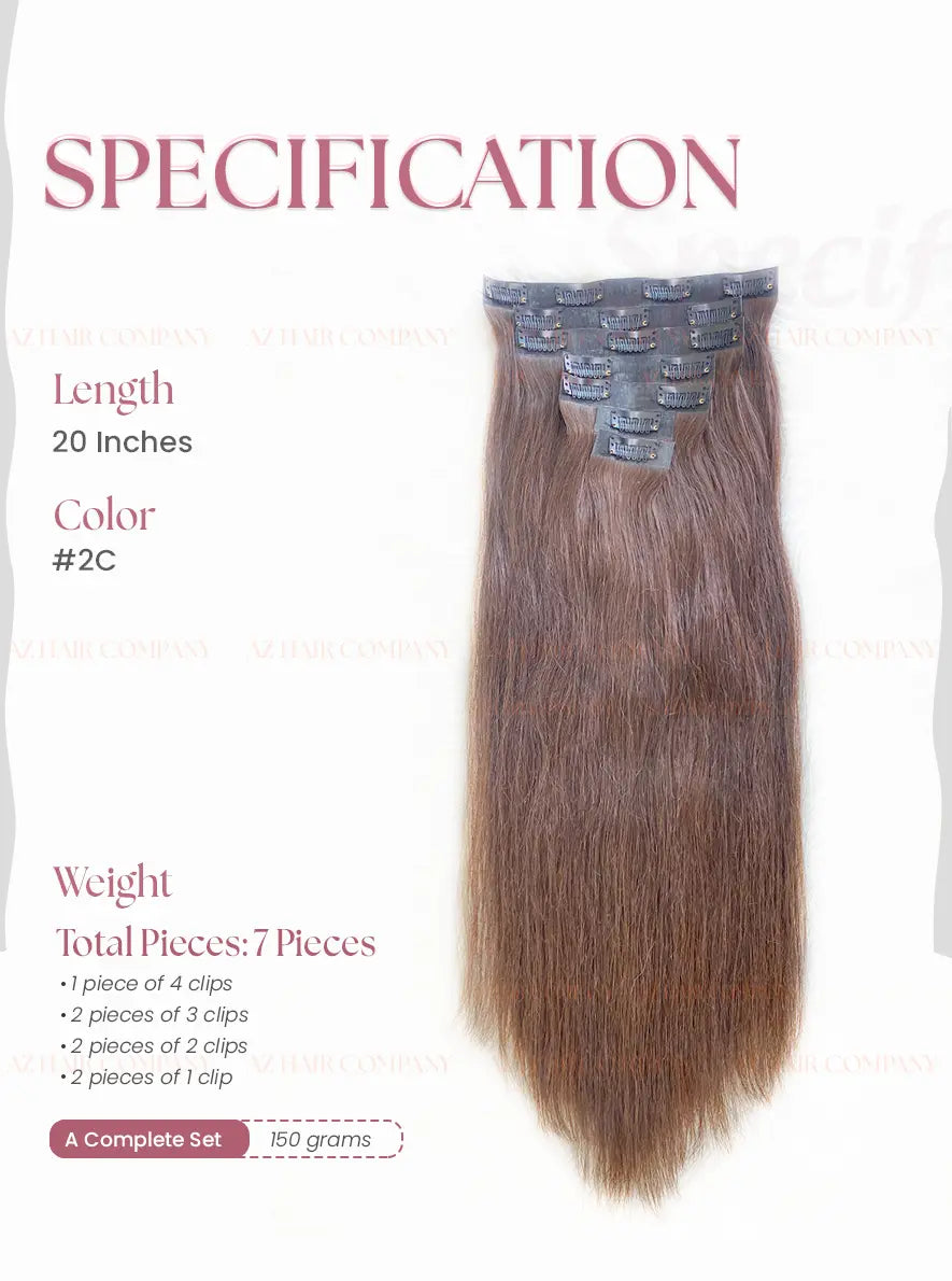 Dark Brown #2C Straight Seamless Clip In Hair Extensions 7pcs 150g - Vietnamese Human Hair/ AZ Hair Vietnam