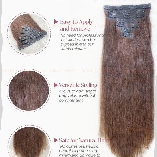 Dark Brown #2C Straight Seamless Clip In Hair Extensions 7pcs 150g - Vietnamese Human Hair/ AZ Hair Vietnam