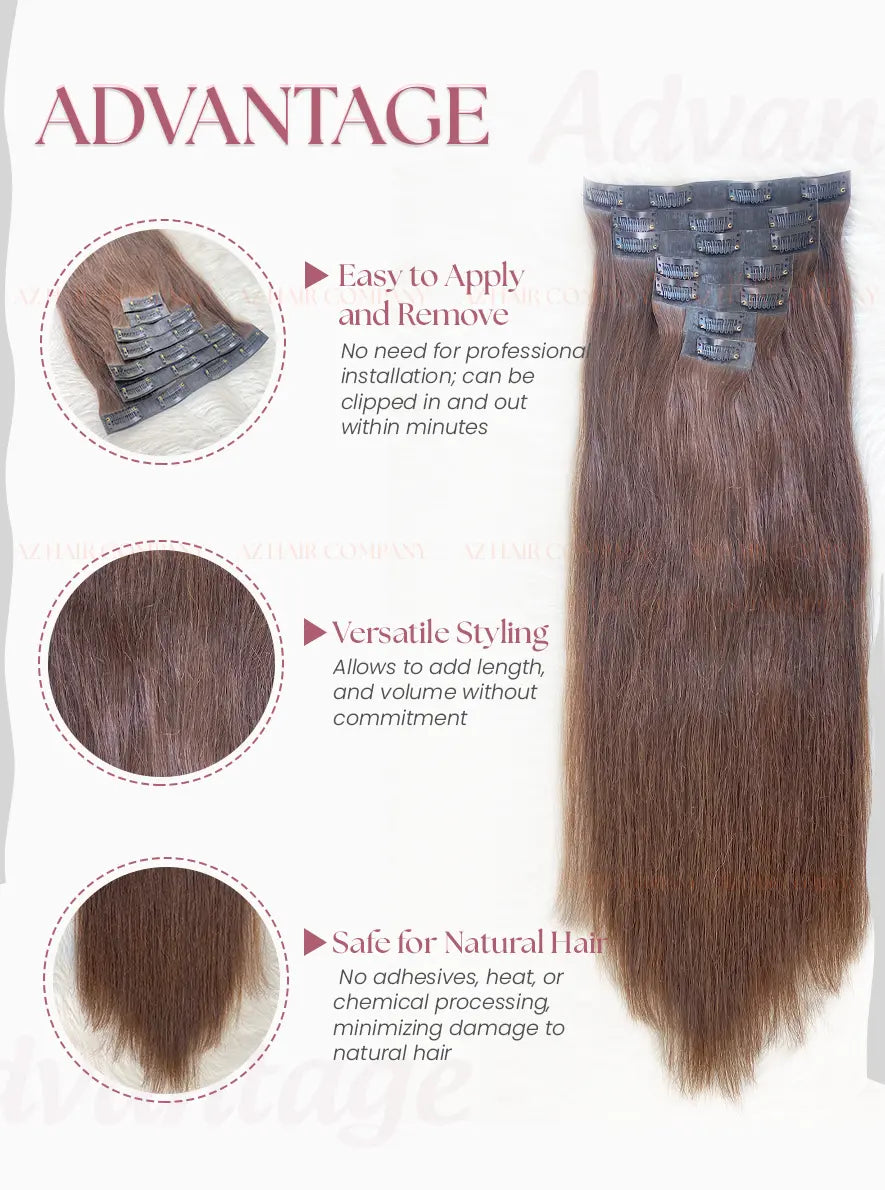 Dark Brown #2C Straight Seamless Clip In Hair Extensions 7pcs 150g - Vietnamese Human Hair/ AZ Hair Vietnam