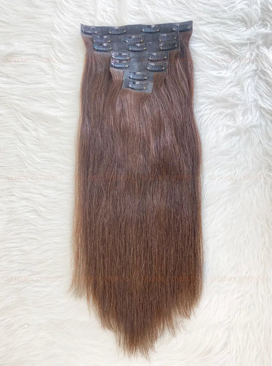 Dark Brown #2C Straight Seamless Clip In Hair Extensions 7pcs 150g  Texture