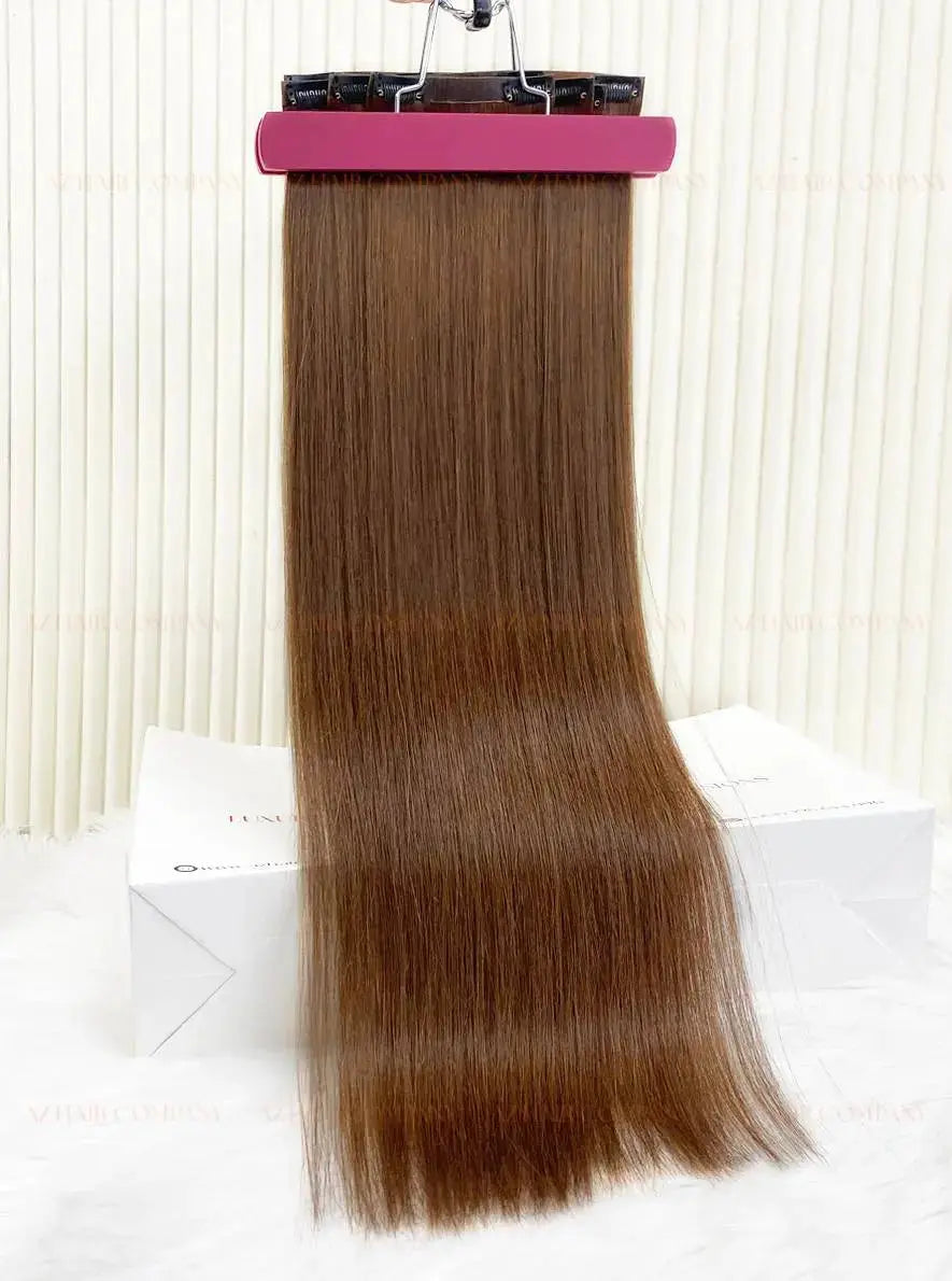 Light Brown (#3) Bone Straight Seamless Clip-In Hair Extensions 7pcs 150g - Raw Vietnamese Hair / AZ Hair Vietnam