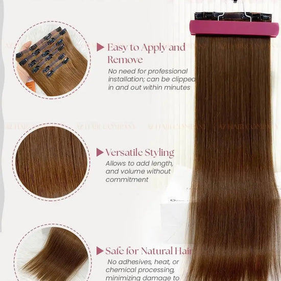 Light Brown (#3) Bone Straight Seamless Clip-In Hair Extensions 7pcs 150g - Raw Vietnamese Hair / AZ Hair Vietnam