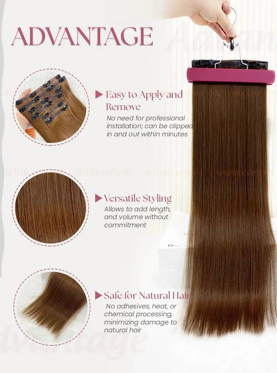 Light Brown (#3) Bone Straight Seamless Clip-In Hair Extensions 7pcs 150g - Raw Vietnamese Hair / AZ Hair Vietnam