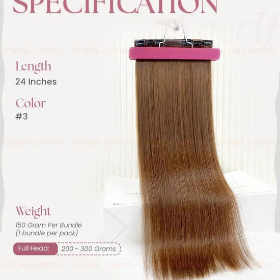 Light Brown (#3) Bone Straight Seamless Clip-In Hair Extensions 7pcs 150g - Raw Vietnamese Hair / AZ Hair Vietnam