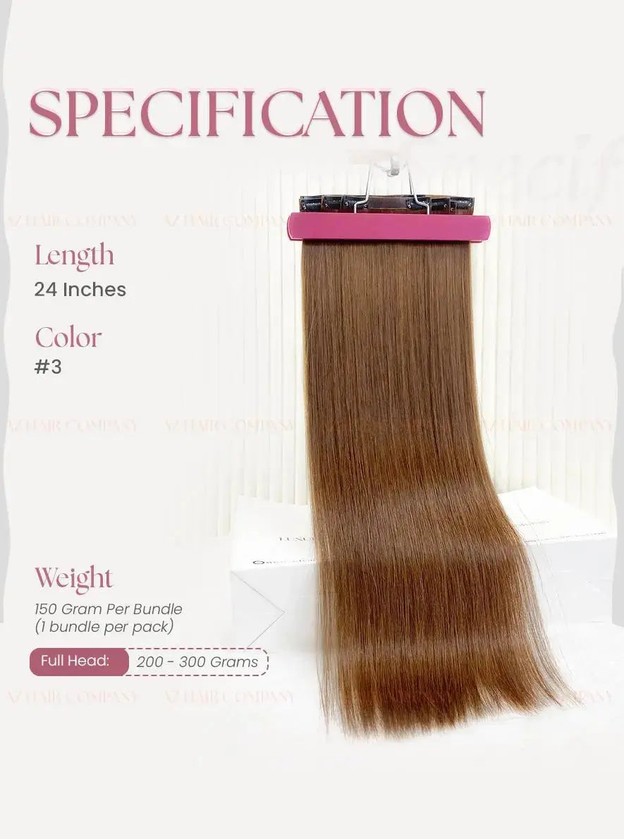 Light Brown (#3) Bone Straight Seamless Clip-In Hair Extensions 7pcs 150g - Raw Vietnamese Hair / AZ Hair Vietnam