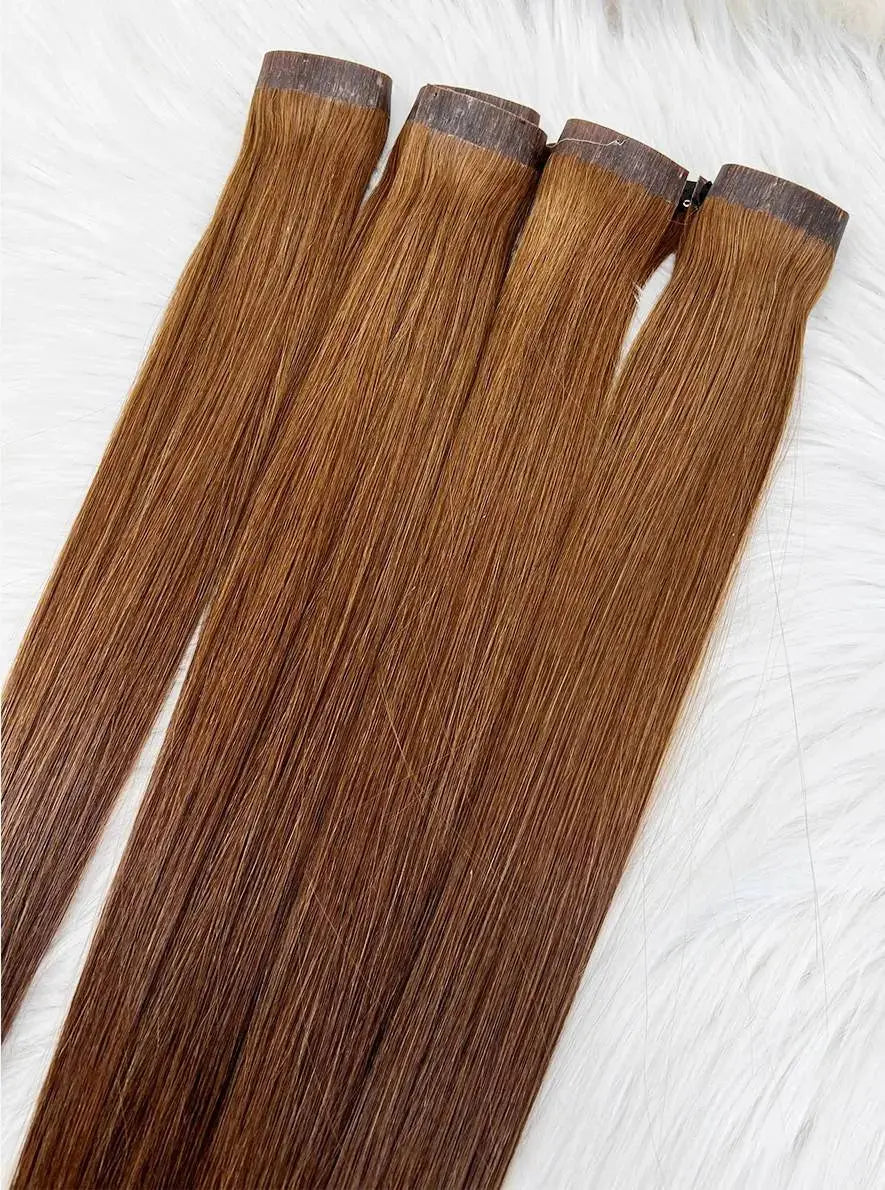 Light Brown (#3) Bone Straight Seamless Clip-In Hair Extensions 7pcs 150g - Raw Vietnamese Hair / AZ Hair Vietnam