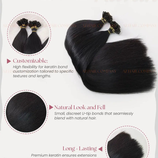 Jet Black (#1) Bone Straight U Tip Hair Extensions 100g - Vietnam Raw Hair / AZ Hair Vietnam
