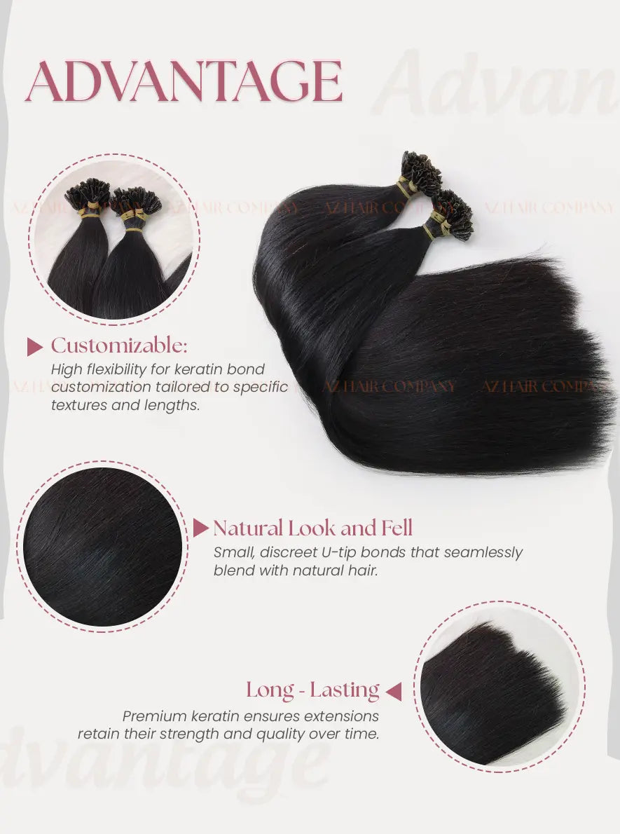 Jet Black (#1) Bone Straight U Tip Hair Extensions 100g - Vietnam Raw Hair / AZ Hair Vietnam