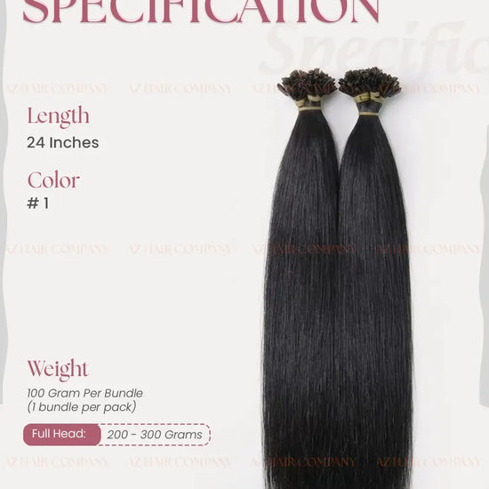 Jet Black (#1) Bone Straight U Tip Hair Extensions 100g - Vietnam Raw Hair / AZ Hair Vietnam