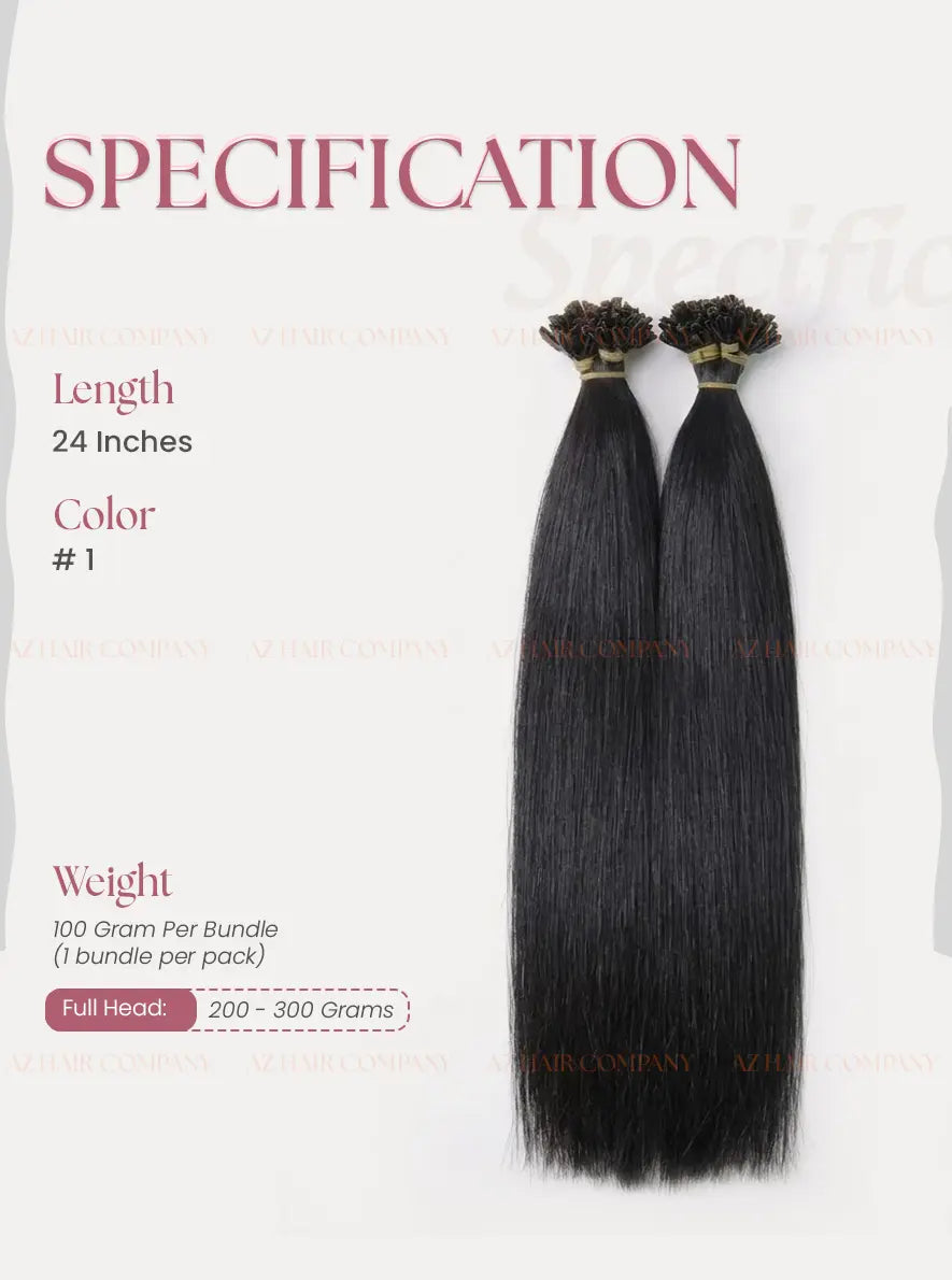 Jet Black (#1) Bone Straight U Tip Hair Extensions 100g - Vietnam Raw Hair / AZ Hair Vietnam