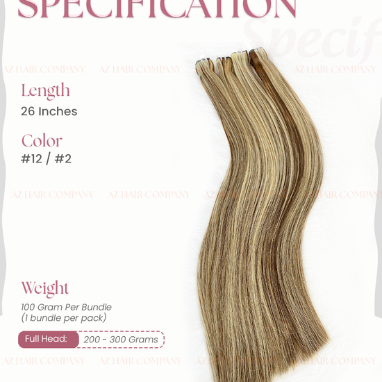 Highlight #2/12 Bone Straight Weft Hair Bundles 100g / AZ Hair Vietnam