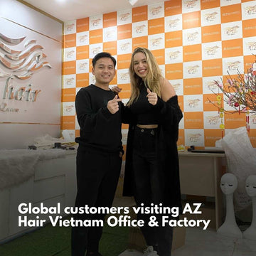 International wholesale buyer visiting AZ Hair Vietnam factory showroom Hanoi