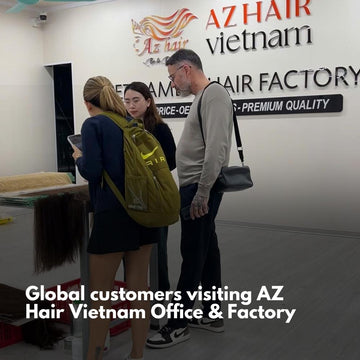 International wholesale buyer visiting AZ Hair Vietnam factory showroom Hanoi